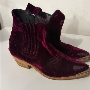 Free People Burgundy Velvet Ankle Booties